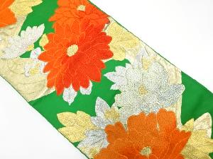 アンティーク　流水に菊・牡丹模様織り出し袋帯（着用可）